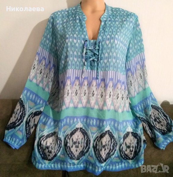 Туника на красиви фигури в синьо,зелено,бяло и черно,XL, снимка 1