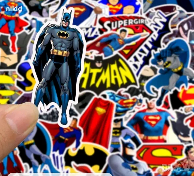 50 бр Супермен Батман самозалепващи лепенки стикери за украса декор картонена торта др, снимка 1