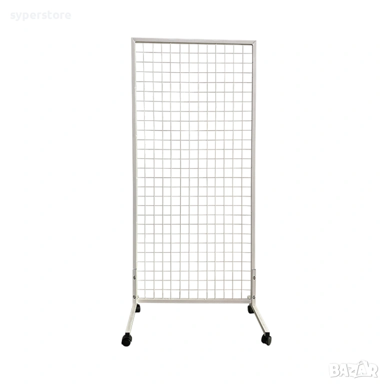 Стелаж вертикален, на колела Digital One SP01144, бял, 200х100 см, Решетка, снимка 1