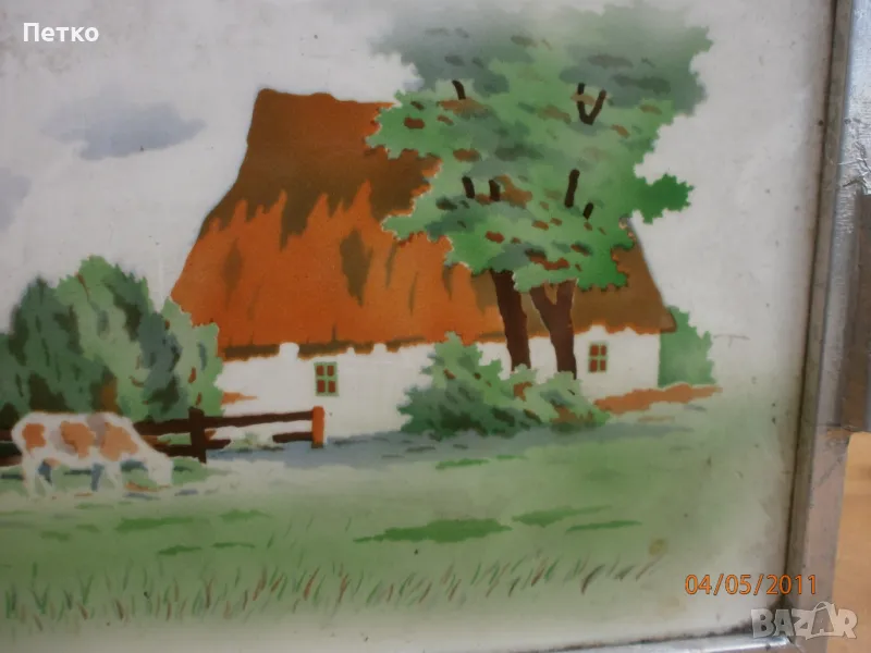 Стара рисувана  табла  поднос, снимка 1