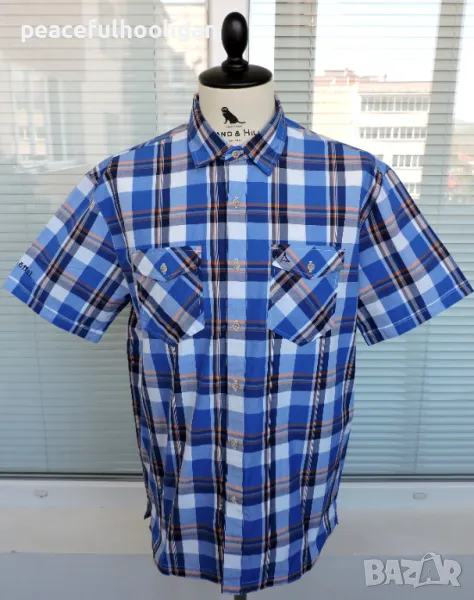 SCHÖFFEL Mens Blue Check Short Sleeve Outdoor Shirt -мъжка памучна риза за туризъм размер L, снимка 1
