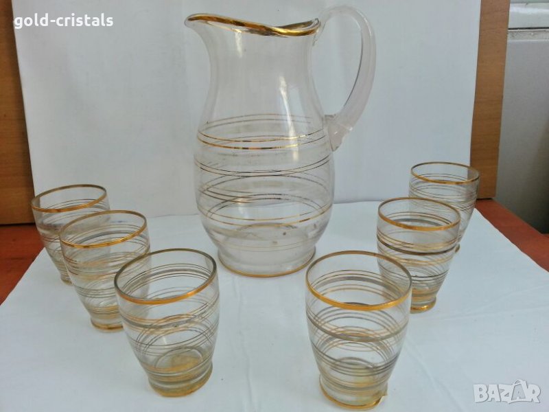 Ретро стъклени чаши и кана   53г, снимка 1