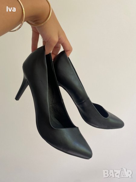 Дамски токчета черни естествена кожа, снимка 1