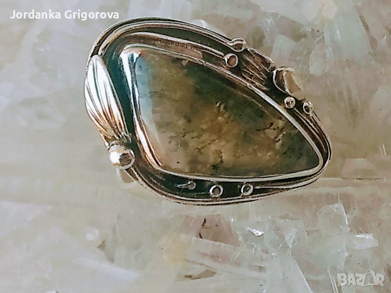Сребърен пръстен с мъхов ахат, снимка 1