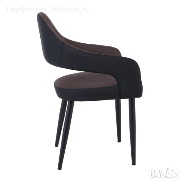 Дизайнерски трапезен стол с еко кожа черно/кафяво-зелен/налични трапезни столове с еко кожа кафява, снимка 1