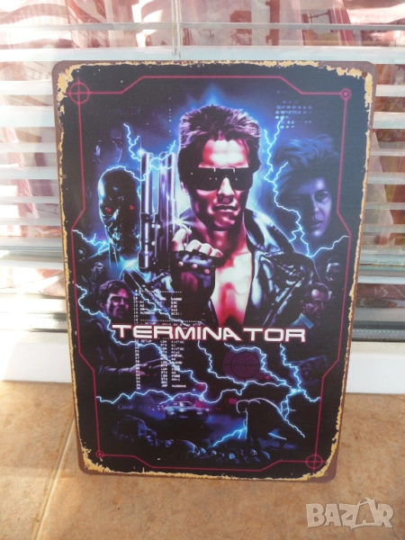 Метална табела филм Терминатор Арнолд Шварценегер екшън фантастика роботи оръжие мускули, снимка 1