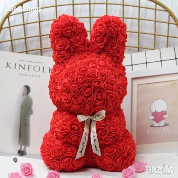 Зайче от рози голямо 45см, снимка 1
