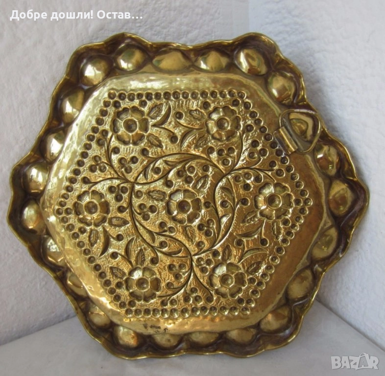 Масивен Поднос-пано месинг и 2 броя медни съдове, съд, метал, мед, чаша, купа, метални , снимка 1