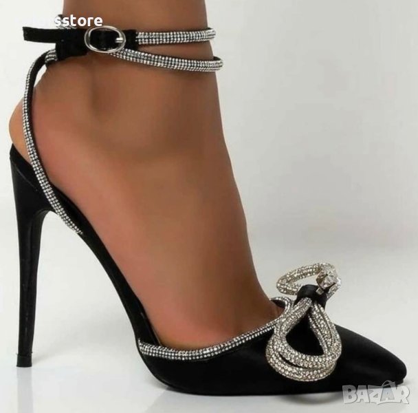 Сандали на ток - черен сатен - BY22 - ток 11,5см, снимка 1