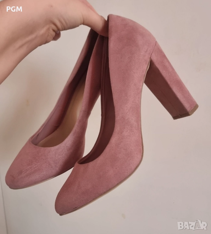 Розови велурени токчета с дебела ток 41 номер, снимка 1