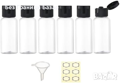 Нов Еко Комплект от 6 броя Пътни Бутилки 50мл с Капачки Против Изтичане, снимка 1