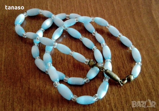 Стара огърлица, гердан син седеф, снимка 2 - Колиета, медальони, синджири - 26496103