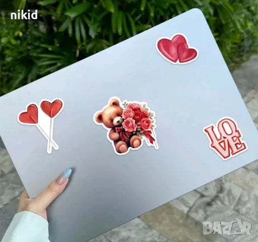 50 бр Мече мечета сърце Свети Валентин самозалепващи лепенки стикери за украса декор картонена торта, снимка 3 - Други - 49265070