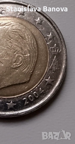 Белгийска монета от 2 евро с крал Албърт II от 2004г. ,първа серия, снимка 3 - Нумизматика и бонистика - 53047800