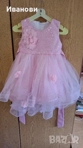 Кокетна, розова рокля за момиченце на 1 година, снимка 2 - Бебешки рокли - 49894491