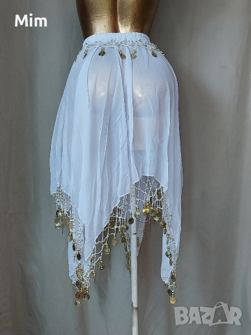 S/M Бяла раздвижина пола с златисти парички за парти / кючек /, снимка 4 - Поли - 44872468