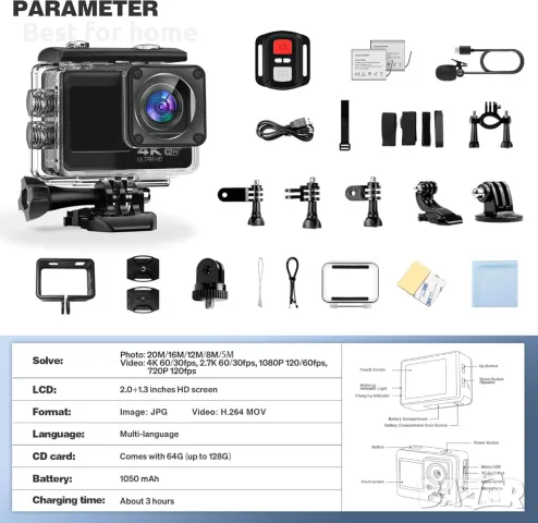 4k WiFi  Екшън Камера V88R®, снимка 2 - Камери - 48074156