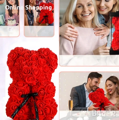 Плюшено мече с LED рози - подарък за мама, момиче, баба - комплект вечни рози 25 см, снимка 13 - Други - 53404881