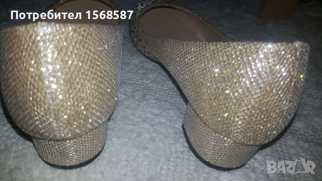 Златисти дамски обувки среден ток с камъни № 38, снимка 3 - Дамски обувки на ток - 36454801