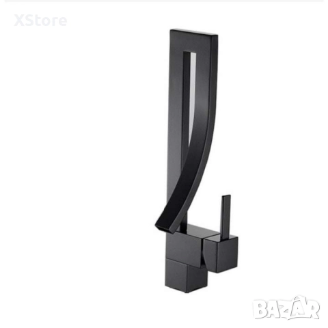 Смесител за мивка модел водопад, матов, черен