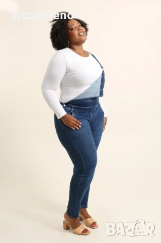 Моден дамски дънков гащеризон Plus size, снимка 3 - Гащеризони - 53302286