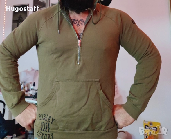 Италиански военнен суичър худи зелен качулка Sisley Л,Хл, снимка 7 - Суичъри - 52010471