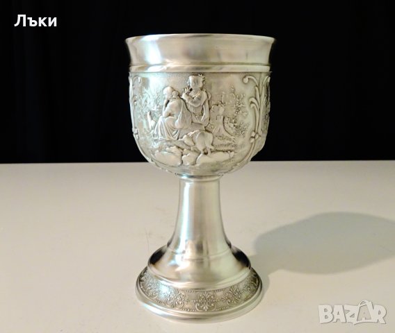 Калаен бокал,чаша за вино от калай с красиви селски картини. , снимка 3 - Антикварни и старинни предмети - 33670008