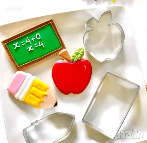 книга ножица молив ябълка бус училище метална форма резец сладки тесто фондан декор, снимка 3 - Форми - 50200131
