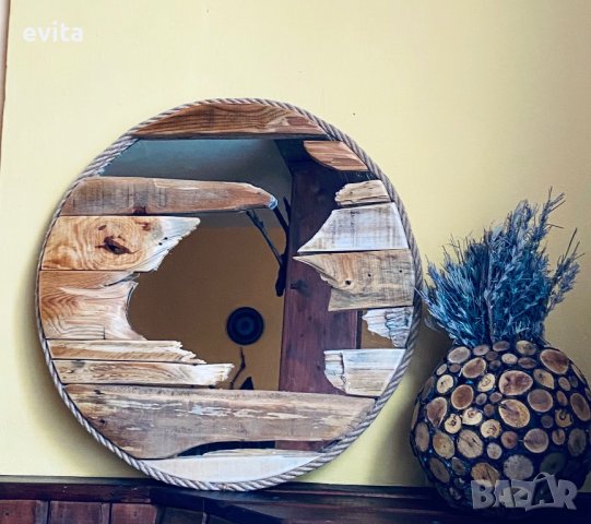Налично! Декорация огледало и дърво. Ръчна изработка! , снимка 5 - Огледала - 40739528