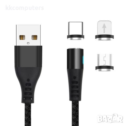 Кабел USB - Lightning + USB-C + Micro USB, Maxlife MXUC-02 1м магнитен, 2A, Черен