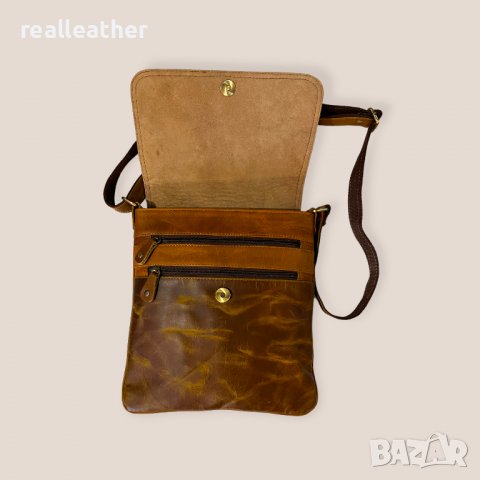 Мъжка чанта през рамо от естествена кожа в кафяво, снимка 3 - Чанти - 38513631
