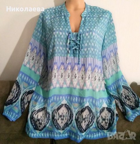 Туника на красиви фигури в синьо,зелено,бяло и черно,XL