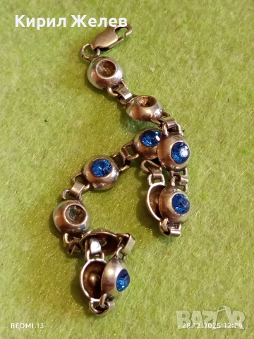 Сребърна тенис гривна инкрустирана с сини камъни майсторска изработка 51813, снимка 8 - Гривни - 52918634