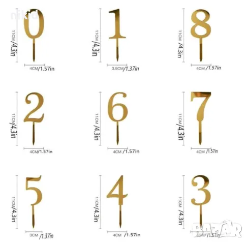 1бр МАЛКА 0-9 Златна сребриста цифра число твърд Акрил пластмаса топер торта мъфин украса рожден ден, снимка 6 - Други - 22432032