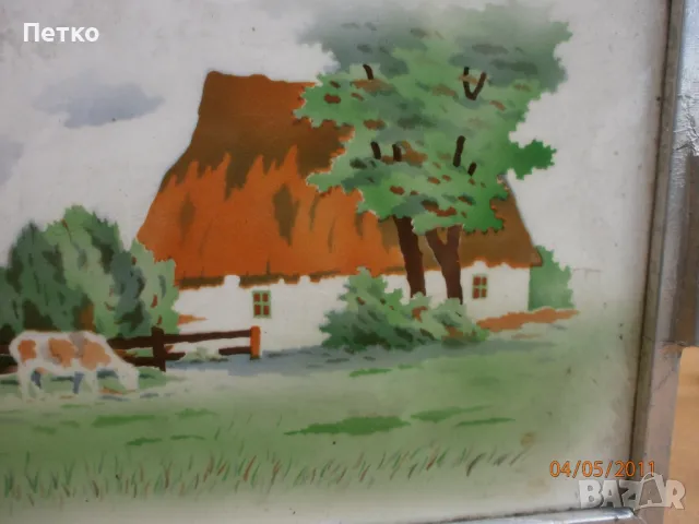 Стара рисувана  табла  поднос, снимка 1