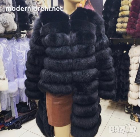 Дамско елегантно палто черно от лисица, снимка 1 - Палта, манта - 32608696