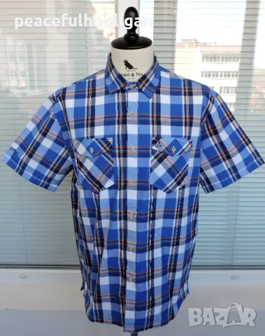 SCHÖFFEL Mens Blue Check Short Sleeve Outdoor Shirt -мъжка памучна риза за туризъм размер L