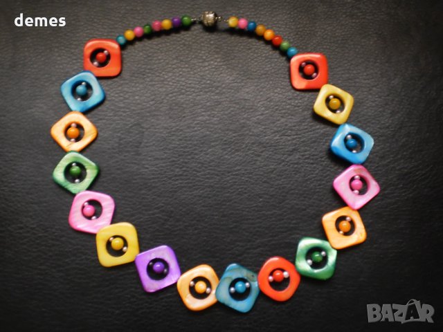 Колие от естествен седеф с четириъгълна форма , снимка 6 - Колиета, медальони, синджири - 20428540