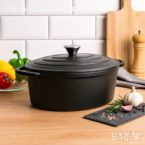 Чугунен бретер KITCHEN CLUB с емайлирано покритие – 4 литра, снимка 5 - Прибори за хранене, готвене и сервиране - 51431840