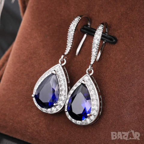 Нежни обеци със сини сапфири, снимка 3 - Обеци - 44905848