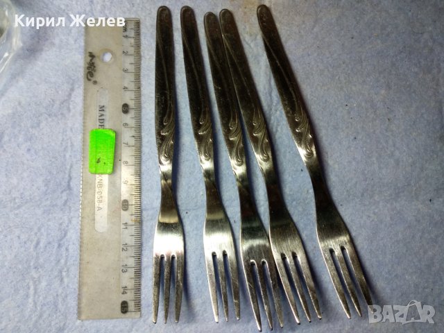 ПЕТ ОРНАМЕНТИРАНИ Стари INOX ДЕСЕРТНИ ВИЛИЦИ от БЛАГОРОДНА НЕРЪЖДАЕМА СТОМАНА ИНОКС МАРКИРАНИ 35298, снимка 3 - Прибори за хранене, готвене и сервиране - 43805381