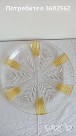 Винтидж кристален поднос с жълти орнаменти - масивен, снимка 2 - Прибори за хранене, готвене и сервиране - 51130656