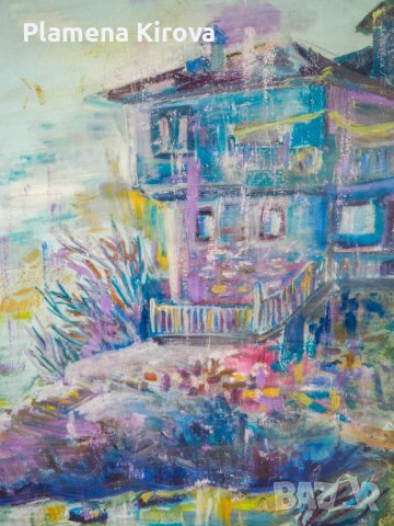 Ръчно изработена картина "Дом в лазурна синева", 53х72 см, снимка 3 - Картини - 38820279