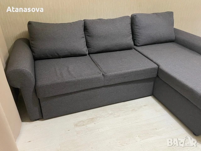 Разтегателен ъглов диван с функция за сън сив, снимка 4 - Дивани и мека мебел - 53025222