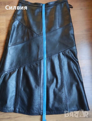 Дълга черна лъскава кожена пола от истинска естествена кожа, размер L, снимка 6 - Поли - 52409465