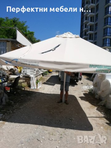Професионален Алуминиев голям чадър 350/350 см.и 300/300-камбана със стойка, снимка 2 - Градински мебели, декорация  - 40586147