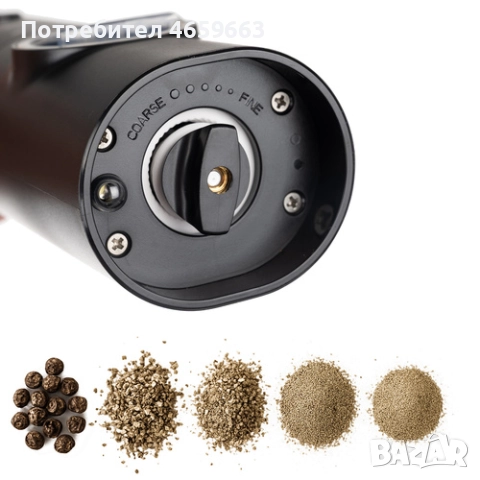 Комплект електрически мелници за сол и пипер RUHHY, LED светлина, черни, регулируема дебелина, снимка 7 - Прибори за хранене, готвене и сервиране - 52547474