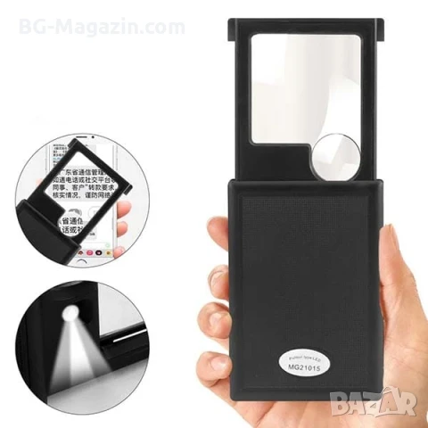 Увеличителна джобна сгъваема ръчна лупа с LED осветление за четене 3X 6X лед лампа мини етикети, снимка 2 - Други инструменти - 50920170