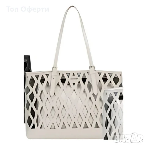 Дамска чанта с вътрешен несесер и решетъчен дизайн, снимка 5 - Чанти - 50498644