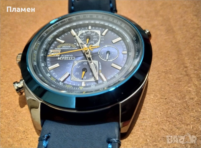 Мъжки ръчен Часовник Citizen Blue Angels World Chronograph дата,ден час в месеца, снимка 2 - Мъжки - 39795590